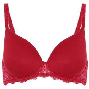 Simone Perele 34C Red Lightly Padded‎ Underwire Plunge T-Shirt Bra NWT